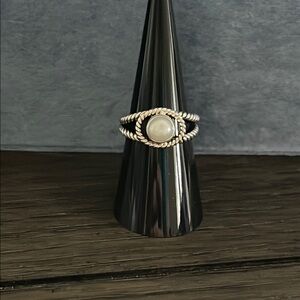 Sterling Silver Twisted Rope Pearl Ring